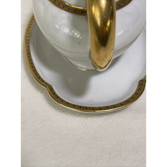 Antique Porcelain White /Gold Gilded Gravy Boat w Underplate Royal Tettau - Picture 5 of 9